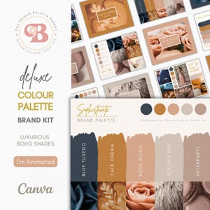 Elegant Brand Colour Palette for Canva – Sophisticate Luxe Branding Kit – Navy Blush Gold with Hex Codes for High-End Businesses