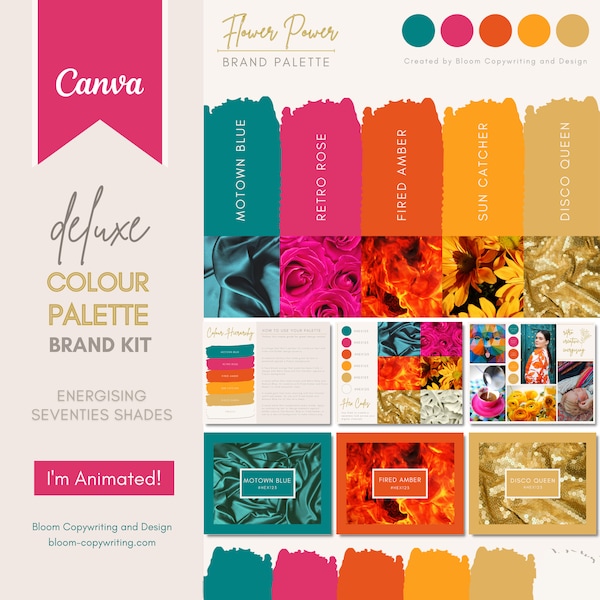 Deluxe Brand Palette  | Editable Canva Colour Palette with Hex Codes | Small Business Branding Kit | Bright 1970s Retro Colour Palette