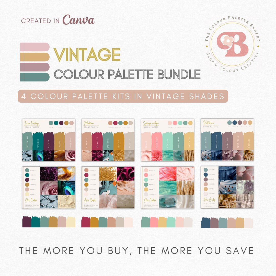 SAVE 25% - Vintage Brand Colour Palette Bundle - Canva Colour Palettes ...