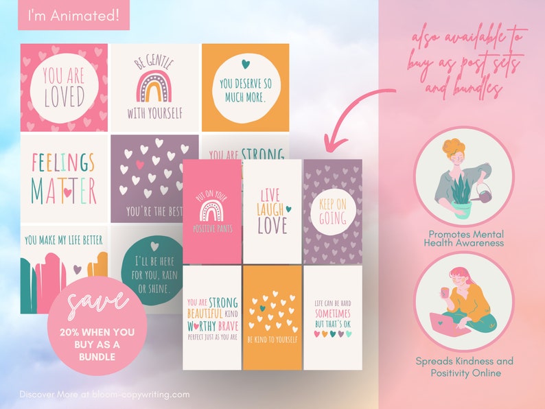50 Positivity & Mental Health Story Templates Rainbow Customisable Canva Templates Inspirational Quotes Matching Template Bundle image 4