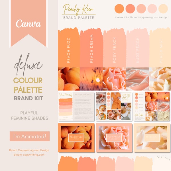 Deluxe Peach Brand Palette  | Editable Canva Colour Palette with Hex Codes | Small Business Branding Kit | Juicy Peach Colour Palette