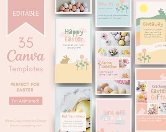 35 Pastel Easter Instagram Templates | Customisable Canva Story Templates for Social Media | Matching Small Business Template Bundle