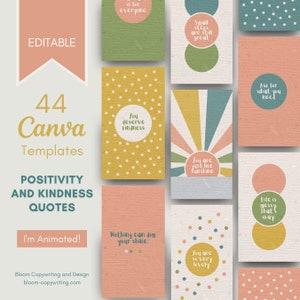 44 Kindness & Positivity Canva Templates | Editable Instagram Templates | Matching Inspirational Quotes Template Bundle | Self-Care Quotes