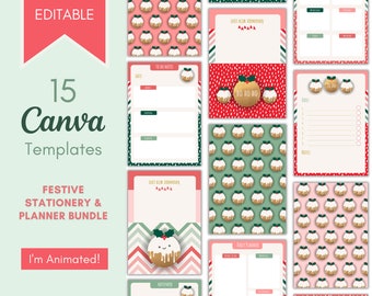 Printable Christmas Planner and Stationery Bundle | Customisable A4 Canva Templates |  Deluxe Matching Festive Planner Template Bundle