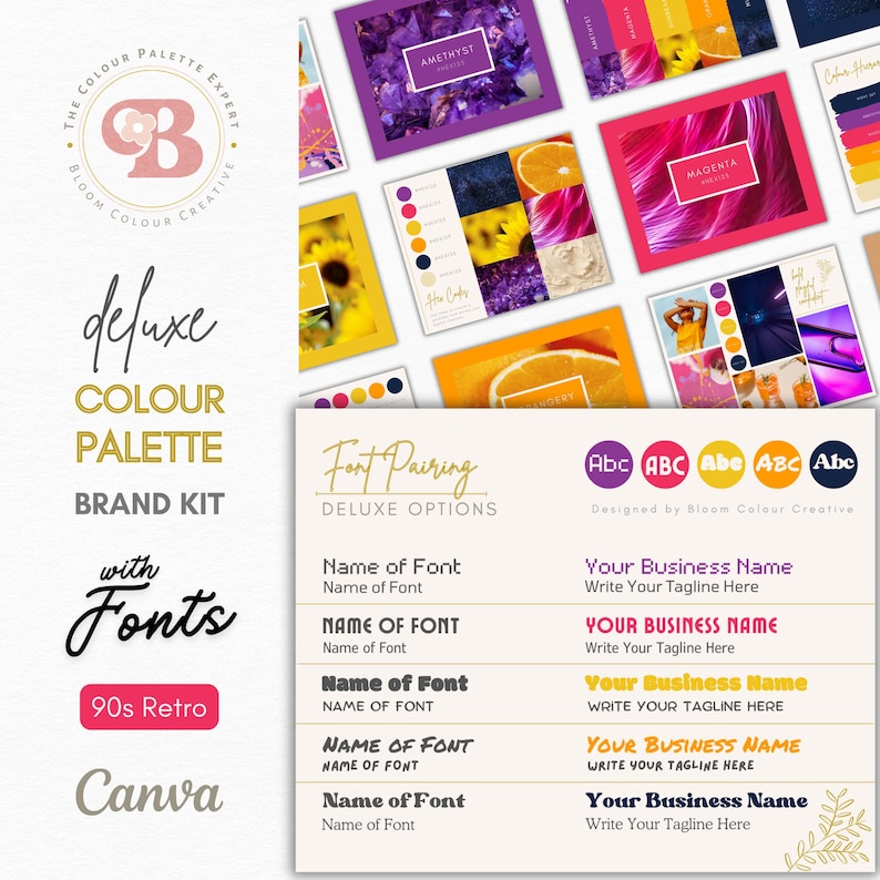 90s Retro Brand Color Palette With Fonts - Canva Brand Palette With ...