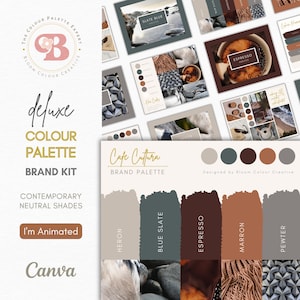 Earthy Rustic Brand Colour Palette - Canva Brand Kit with Hex Codes - Minimalist Masculine Branding for Cafes, Crafters and Wellness Brands