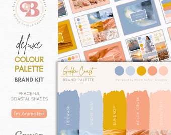 Coastal Canva Brand Colour Palette with Hex Codes – Pastel Beach Colour Palette – Beach Brand Kit – Luxury Travel Branding – Blue & Coral
