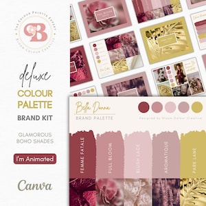 Red and Gold Brand Colour Palette - Luxury Canva Brand Kit with Hex Codes - Luxe Boho Branding for Small Businesses