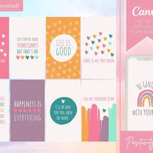 50 Positivity & Mental Health Story Templates Rainbow Customisable Canva Templates Inspirational Quotes Matching Template Bundle image 2