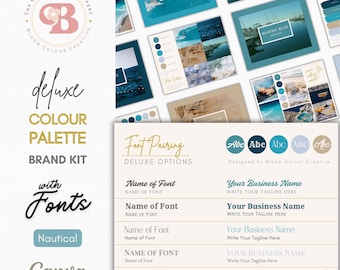 Nautical Brand Colour Palette with Fonts - Canva Brand Palette with CMYK, RGB & Hex Codes - Luxury Branding Kit - Canva Font Pairing Guide