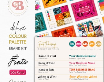 60s Retro Brand Colour Palette with Fonts - Canva Brand Palette with CMYK, RGB & Hex Codes - Luxury Canva Color Palette with Fonts