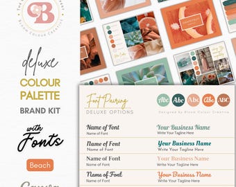 Beach Brand Colour Palette with Fonts - Canva Brand Palette with CMYK, RGB & Hex Codes - Luxury Branding Kit - Canva Font Pairing Guide