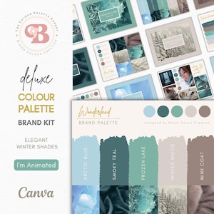 Winter Brand Colour Palette for Canva – Ice Blue Colour Scheme – Elegant Branding Kit with Hex Codes, Mood Board and Swatches