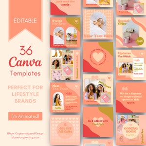 36 Sixties Retro Pink Canva Templates | Colourful Customisable Instagram Templates | Small Business Template Bundle | Editable in Canva