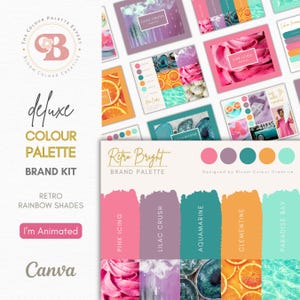 Retro Rainbow Brand Colour Palette – Luxury Canva Colour Palette with Hex Codes – Bright and Fun Rainbow Branding Kit for Small Businesses