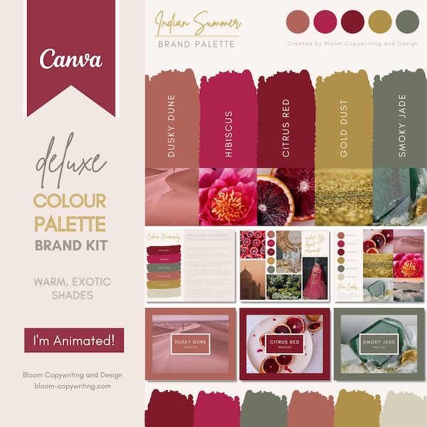 Deluxe Brand Palette  | Editable Canva Colour Palette with Hex Codes | Small Business Branding Kit | Bold Exotic Colour Palette