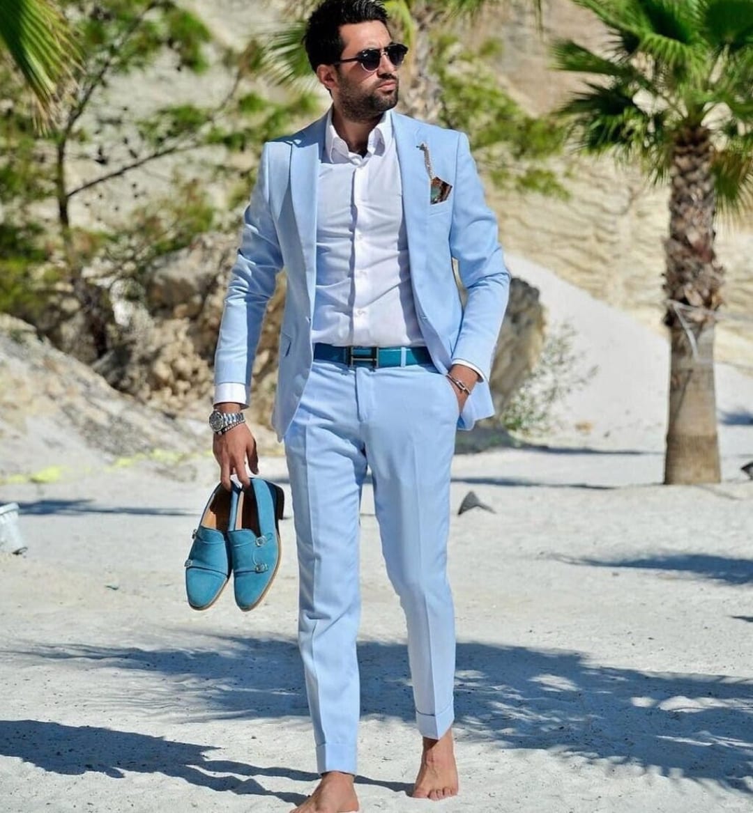 Men Suits Sky Blue Suits Slim Fit Men Wedding Suits Prom Beach - Etsy