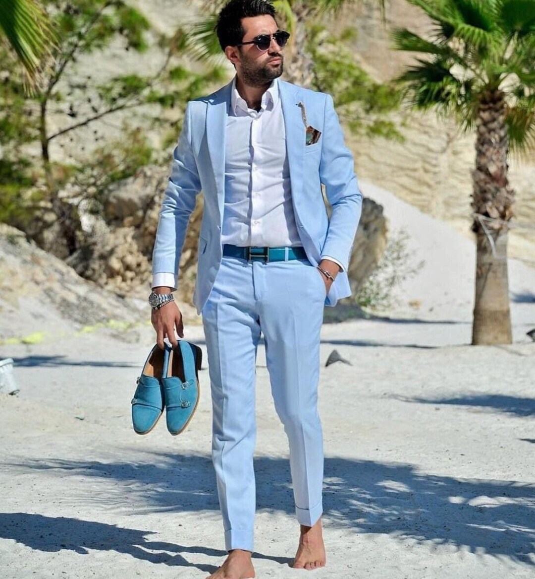 Men Suits Sky Blue Suits Slim Fit Men Wedding Suits Prom Beach Etsy