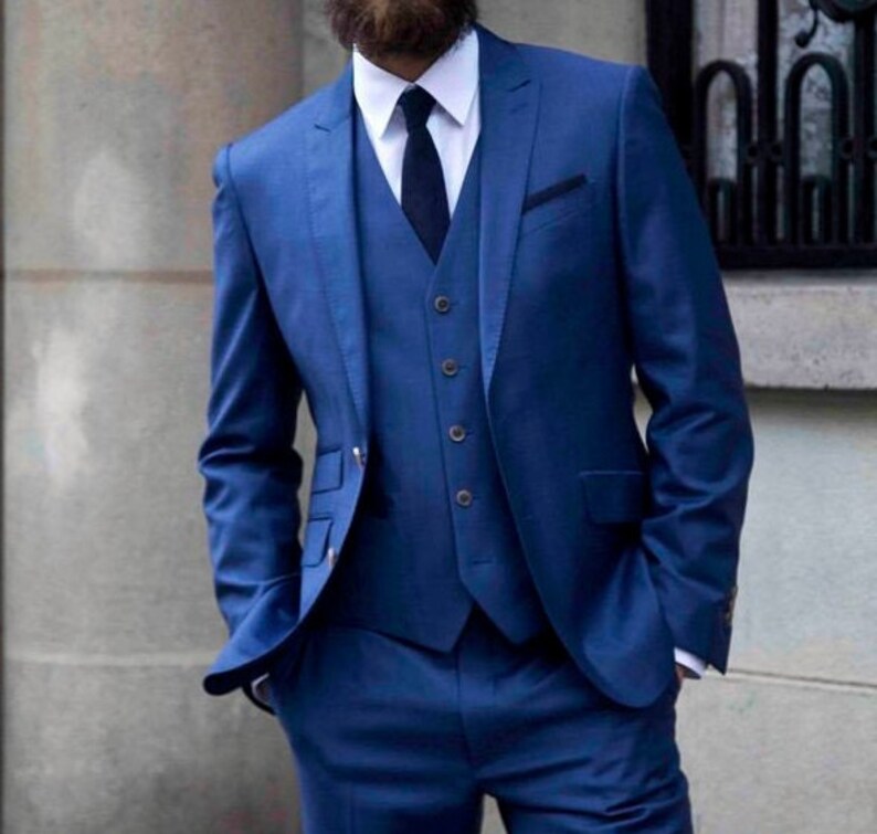 Mens Vintage Suits Blue Luxury Suits Men 3 Piece Suits Wedding Etsy