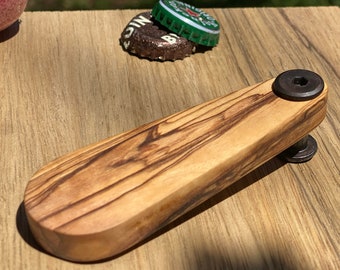 Bottle Opener gift for him, handmade beer opener wood accessory kitchen and camping gift - unique exotic hard wood utensil