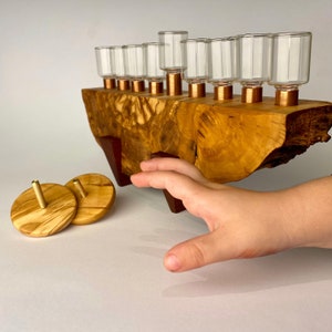 Hanukah Menorah - Handcrafted Olive Wood Menorah Gift Set with additional Oil Glasses, Wicks, & Organic Wood Wax – Timeless judaica heirloom