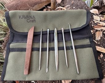 Carving and Cutting Tool Set - Stainless Steel Sculpting Tools with Handmade Wooden Knife and Canvas Tool Roll