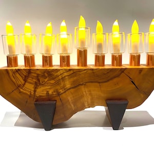 Safe Hanukah Menorah - A special menora that lights without fire safe for elderly and children! made of olive wood from the holy land