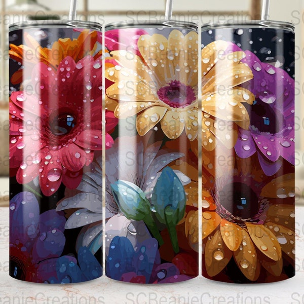 Spring Flowers after a Rain Shower 20 oz Sublimation Tumbler Design, Straight & Tapered Tumbler Wrap PNG, Instant Download Commerical Use