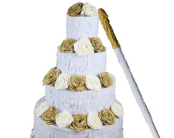 XXL Hochzeitspinata - Pinata Torte 4-stöckig - Hochzeitstorte "Goldtraum"