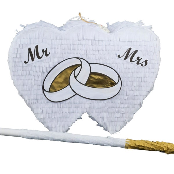 Pinata Hochzeits-Herz - "Mr & Mrs" inkl. Pinata-Stock