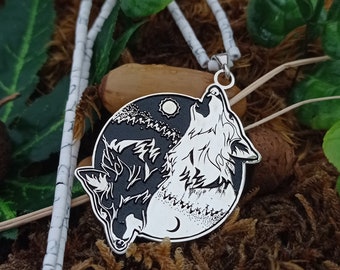 Viking Yin Yang Wolf Necklace | Moon-Sun | Yin Yang Fenrir Norse Nordic Jewelry | Wolf Norse Nordic Viking Pendant | 925 Sterling Silver