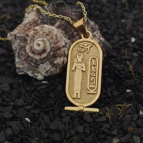 Gold Egyptian Cat Goddess Necklace Bastet Bast Goddess Etsy