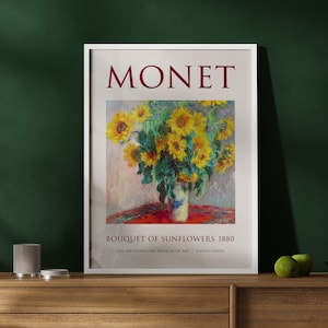 Sonnenblumenstrauß - Claude Monet | Rahmen enthalten | Monet Malerei | Blumenmalerei | Mid Century Wandkunst | Gerahmte Kunst | Gängige Größen