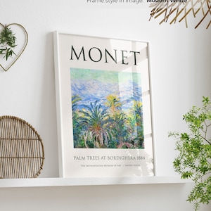 Palmeras en Bordighera (1884) - Claude Monet / Marco incluido / Pintura de Monet / Pintura de palmeras / Arte mural de mediados de siglo / Arte enmarcado