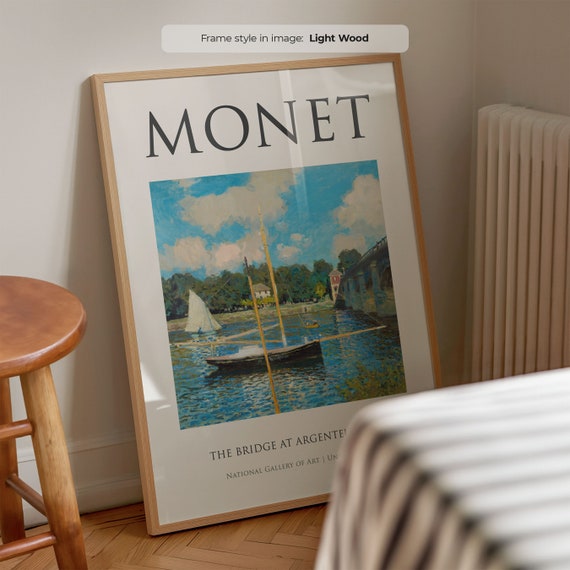 モネの額入りアートプリント – アルジャントゥイユの橋、帆船の絵画