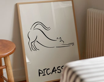 Pablo Picasso - Sketch of a Feline | Frame Included | Cat Wall Art | Abstract Modern Art | Framed Art | Popular sizes