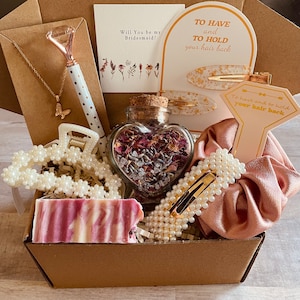 Bridesmaid Proposal Gift Box: Butterfly Necklace, Pearl Hair Clip & Rose Soap