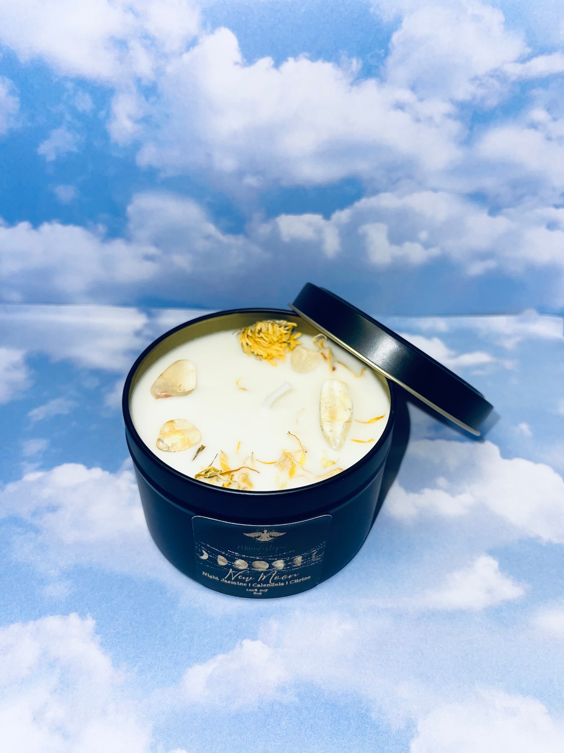 New Moon Intention Candle 100% Soy Wax With Citrine Crystals Calendula ...