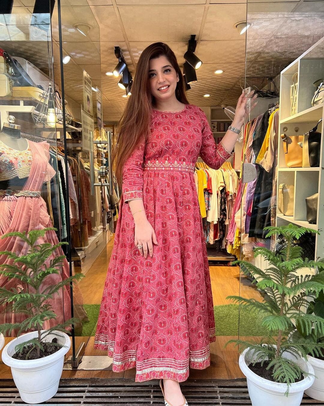 Printed cotton rayon blend anarkali gown deals