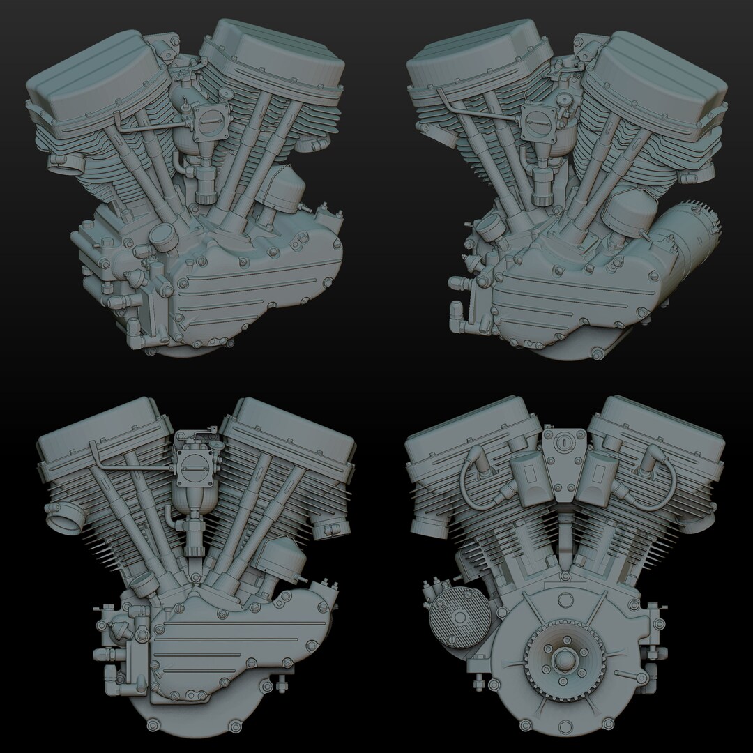 4 X Panhead Reliefs 3D STL Model for CNC Router Engraver Carving