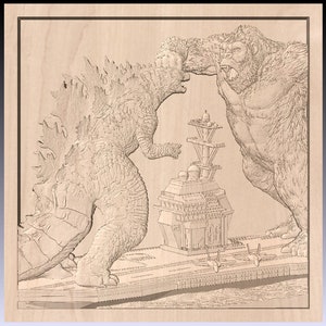 Godzilla vs Kong Relieves 3D Modelo STL* para enrutador CNC Grabador Tallador Máquina Relieve Artcam Aspire Archivos CNC