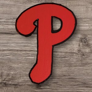 Philadelphia Phillies 'P' Nowoczesny Drewniany Znak | Ręcznie Robiona Dekoracja Fana | Dekoracja Baseballowa Prezent Fana | Niestandardowe Rozmiary | The Wooden Phan