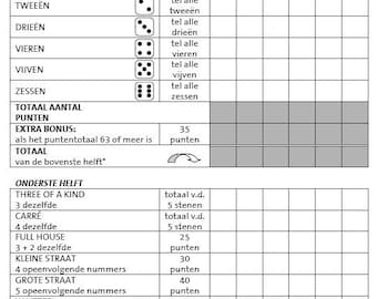 Cuaderno de partituras Yahtzee + manual Yahtzee