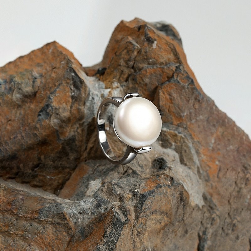 Statement Pearl Ring 925 Silver Bridal Pearl Ring Minimalist Etsy