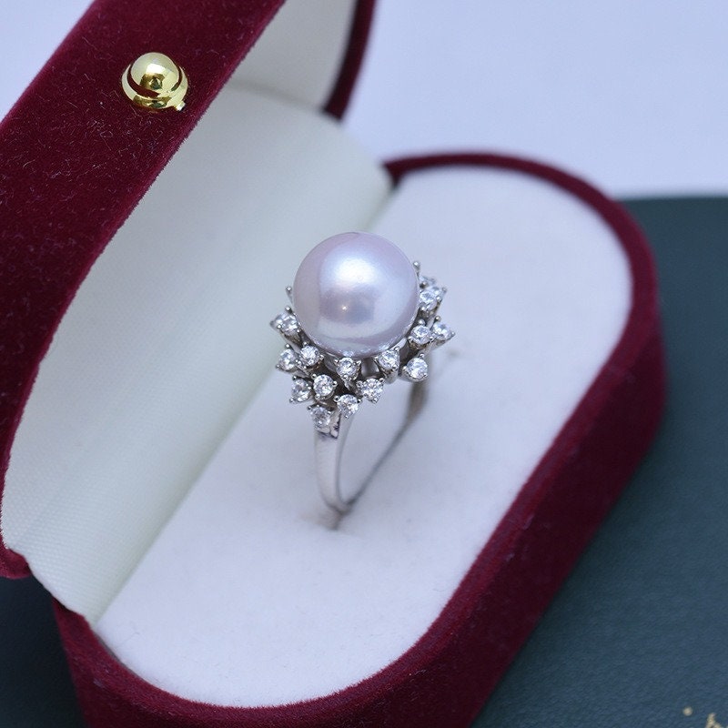 Statement Pearl Ring 925 Silver Bridal Pearl Ring Inlaid Etsy