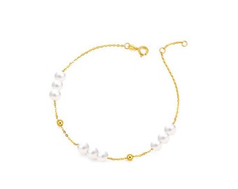 Wedding Bracelets for Women Akoya White Pearls Bracelet Trio 9 Seawater Pearls with two 18k Gold Chains Bridal Bracelet by NOTELLUNA Brides