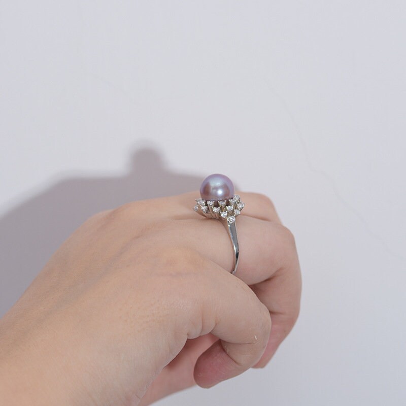 Statement Pearl Ring 925 Silver Bridal Pearl Ring Inlaid Etsy