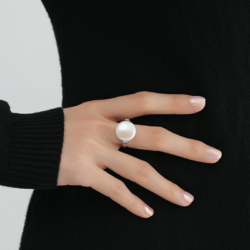 Statement Pearl Ring 925 Silver Bridal Pearl Ring Minimalist Etsy