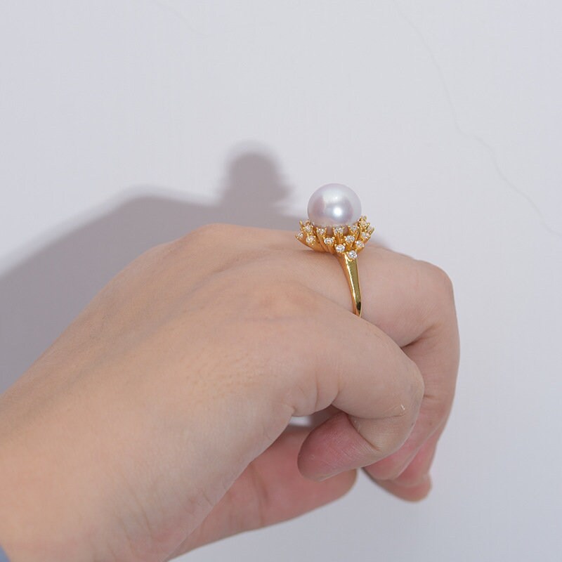 Statement Pearl Ring 925 Silver Bridal Pearl Ring Inlaid Etsy