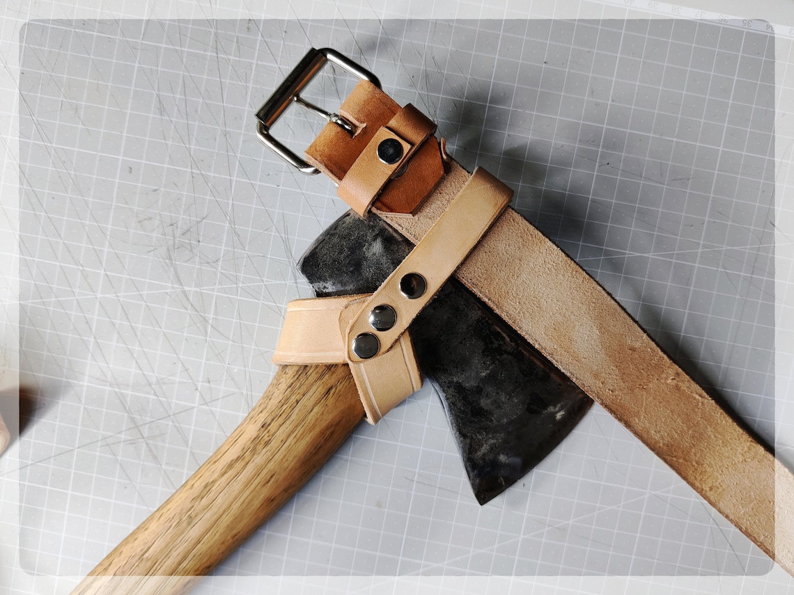 Leather Axe Belt Loop Handmade Leather Bushcraft Belt Axe Holder